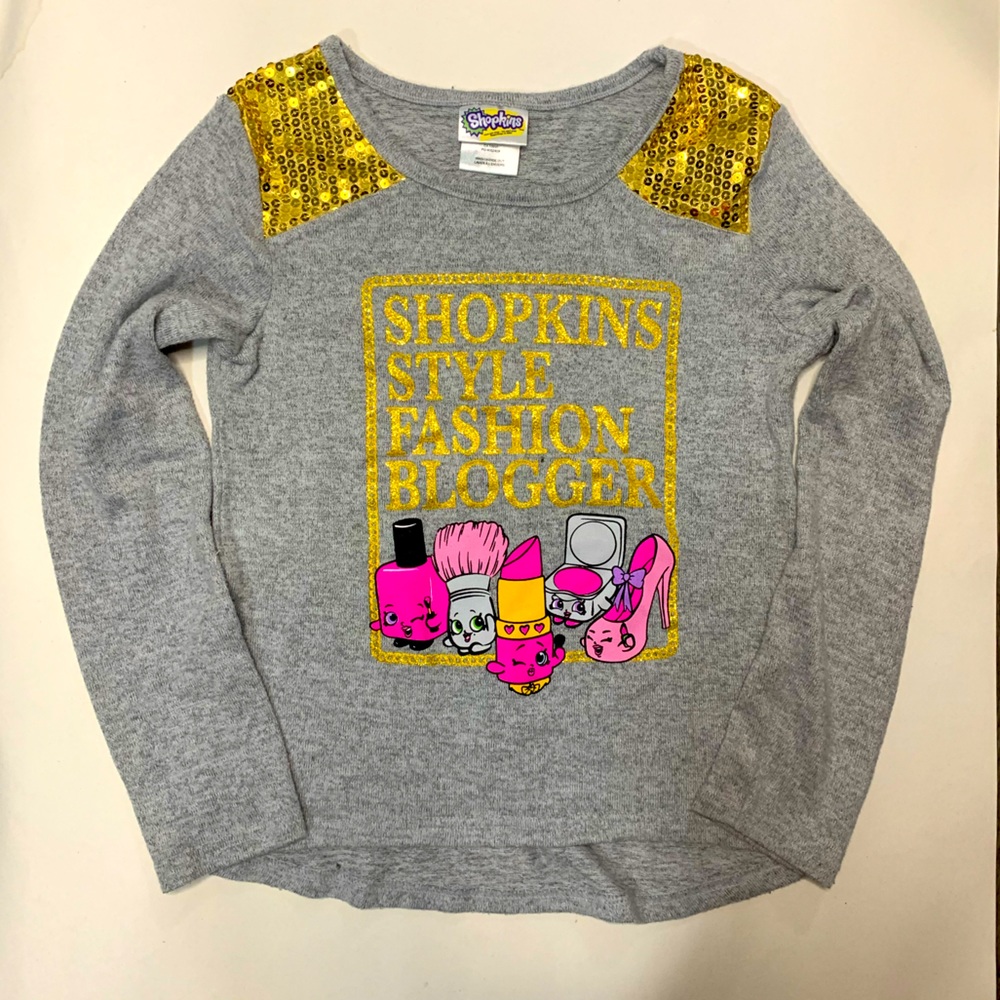 Shopkins Style Sweater with Gold Sequin Detailing on the Shoulders Size 7/8